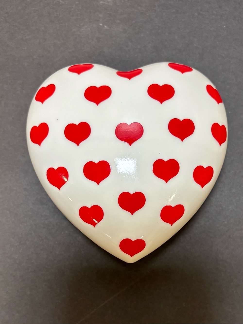 Lefton Japan Porcelain Heart Shaped Trinket  Box With Red Heart All Over